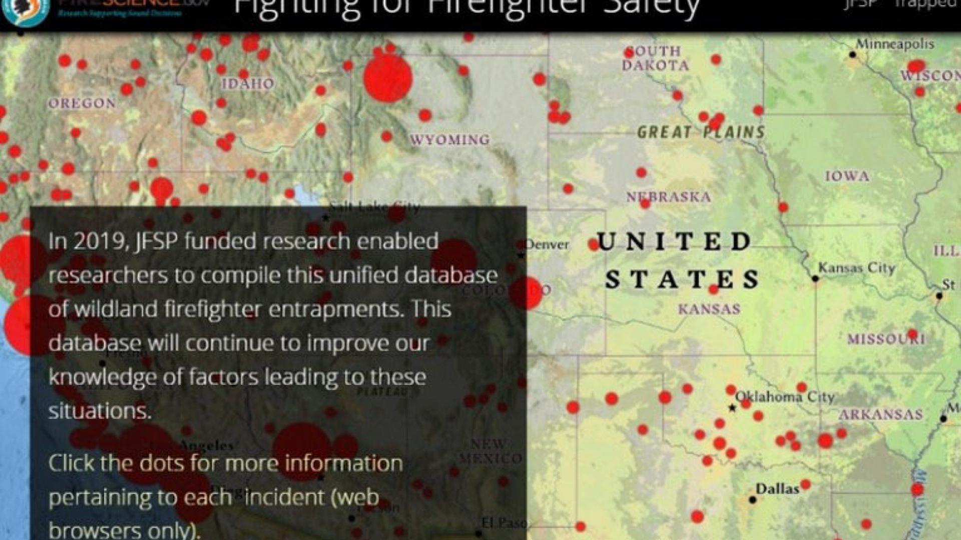 In 2019, the Joint Fire Science Program funded research to compile a unified database of wildland firefighter entrapments and improve our knowledge of factors leading to these situations. This is one example of how JFSP funding is furthering wildland fire