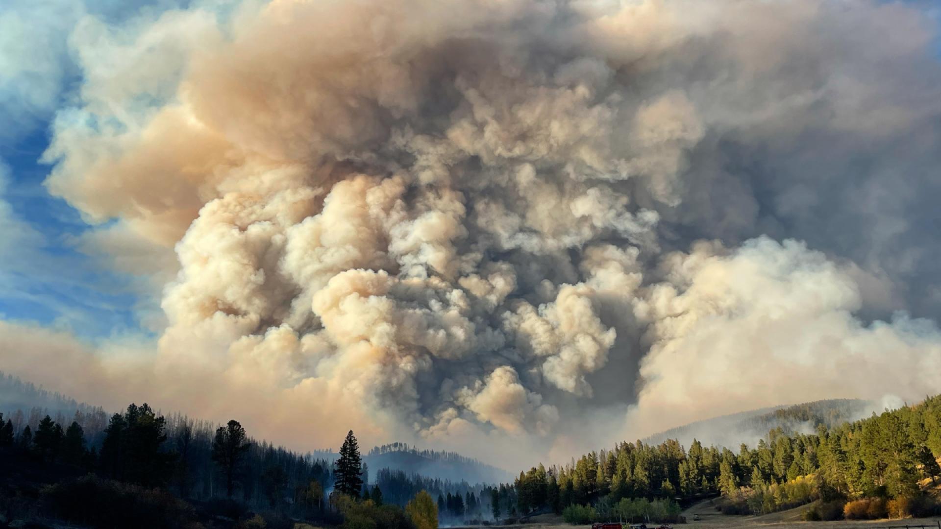 Smoke rises from the South Moccasin Fire in Montana. Photo by Lauren Kokinda, BLM