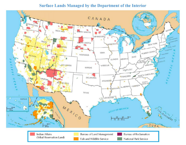 Surface Lands Managed by the Department of the Interior Map