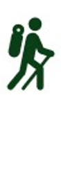 A green icon displaying a person with a backpack and hiking pole