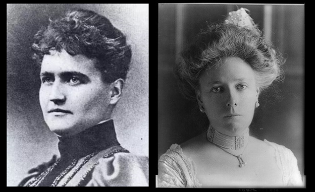 Black and white portraits of Eliza Scidmore and Helen Taft.