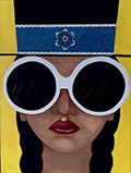 A painting by Melanie Ratzlaff, Rosebud Sioux, entitled "Iris" © 2015 