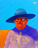 Micah Wesley, Kiowa, "Creek Kid Out in New Mexico" © 2020 A painting by Micah Wesley, Kiowa, entitled "Creek Kid Out in New Mexico" © 2020