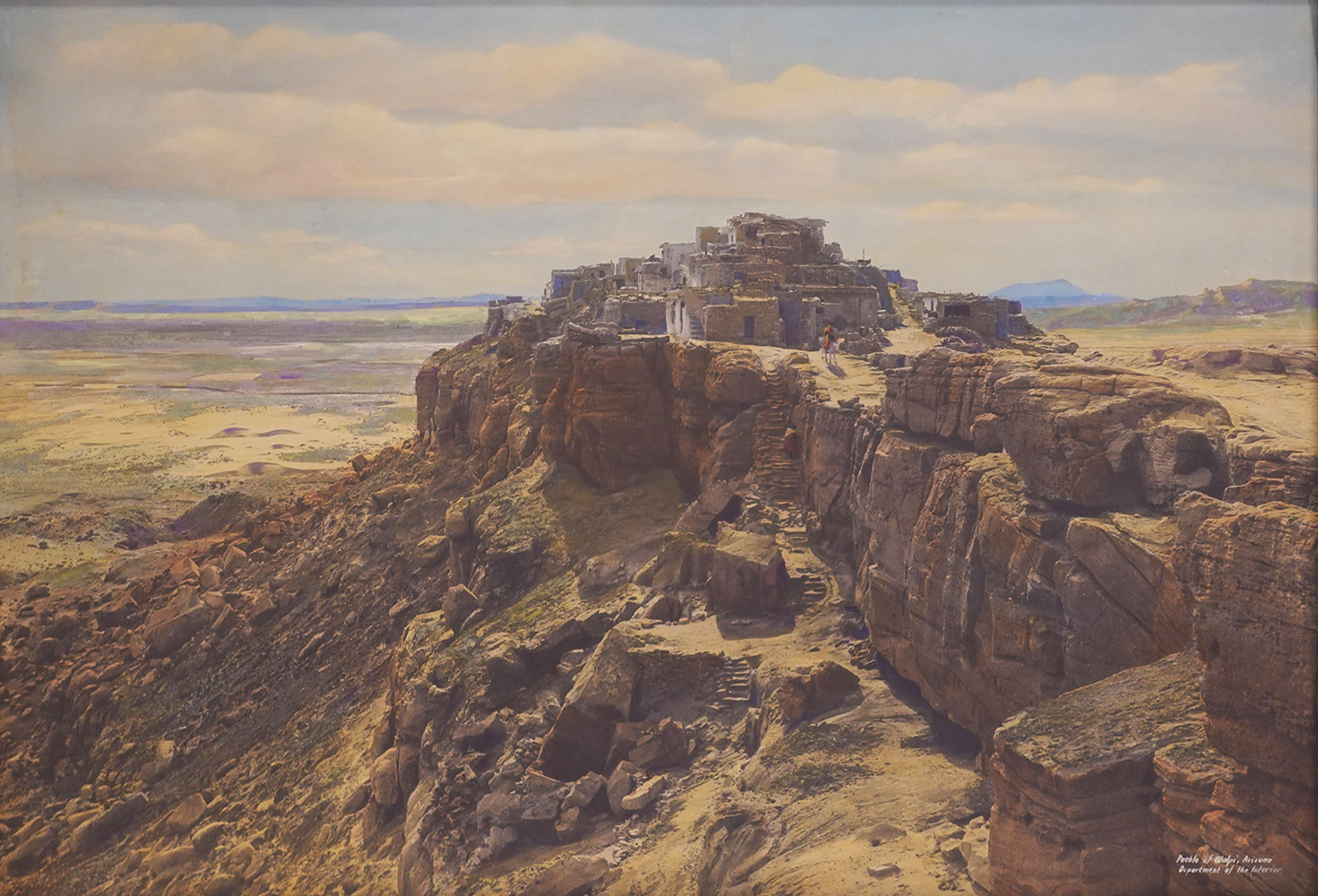 Hand-tinted photograph of the Pueblo of Walpi, 1937