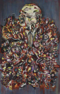 A monotype by Renelle White Buffalo, Lakota, entitled "Crow in the Lilac Bush " © 2017