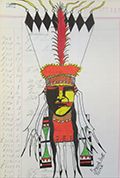 A mixed media work by Preston Spotted Eagle, Blackfeet, entitled "Koom'saam (Round Medicine)" © 2019