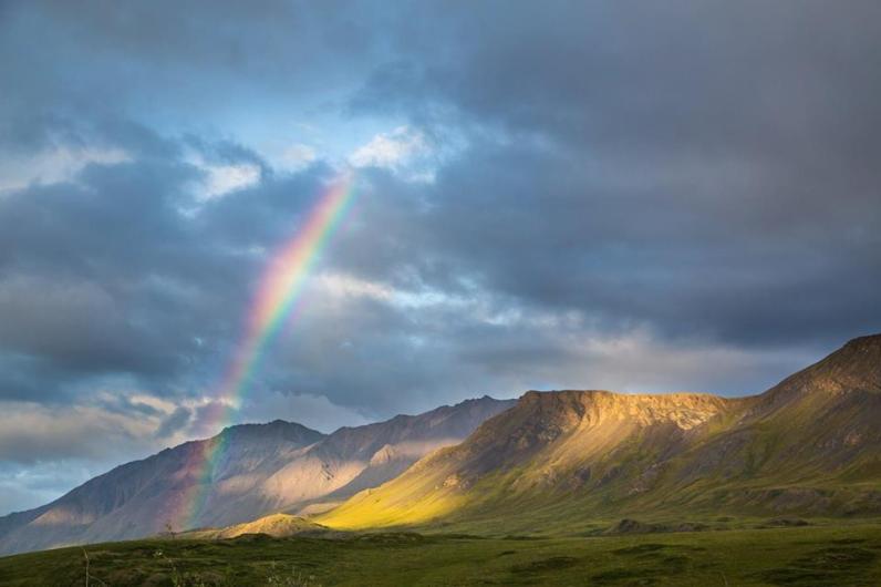 A rainbow over the mountains at Gates Of The Arctic National Park & Preserve