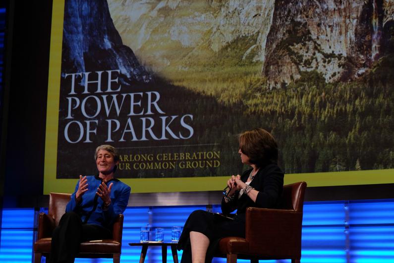 Secretary Jewell and National Geographic Editor-in-Chief Susan Goldberg speak on stage