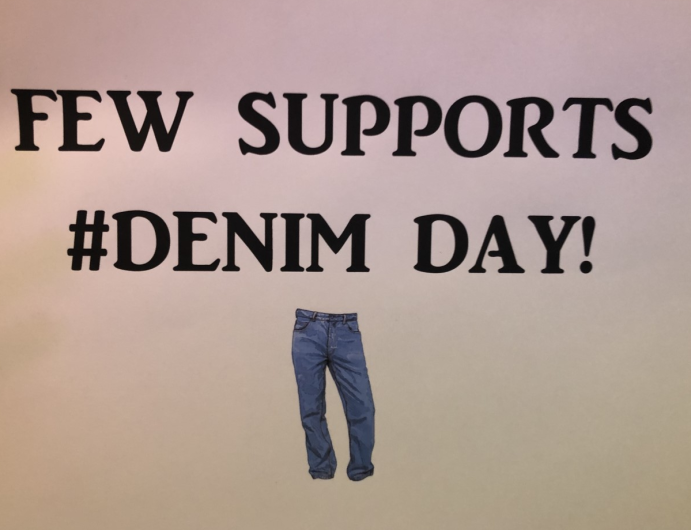 Federal Employed Women (FEW) poster: Few Supports #DenimDay sign. 
