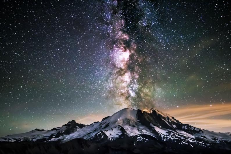 Starry skies above Mount Rainier. 
