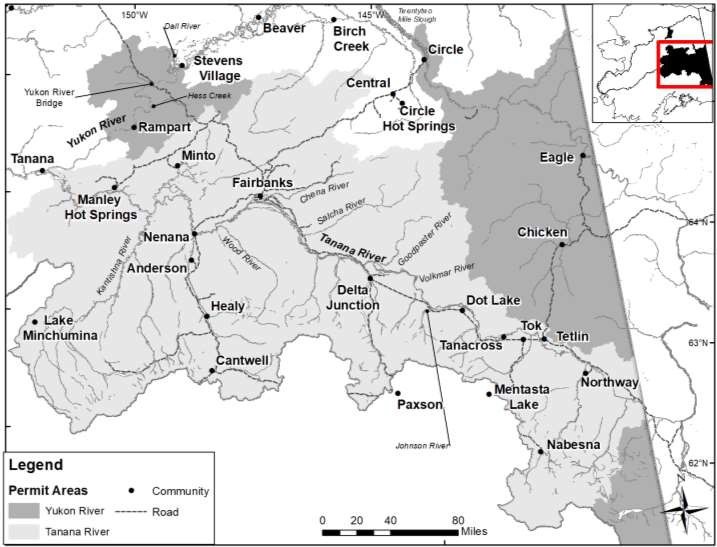 Permit Areas of the Yukon River drainage. Subsistence permits are required in the dark gray shaded areas of the Yukon River. Subsistence or personal use permits are required in the Tanana drainage (light gray shaded area). If you are fishing outside of a permit area, subsistence harvest is reported through the subsistence harvest survey process, or by sending the Fairbanks office your subsistence survey calendar.