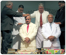 Governor Togiola and Lt. Governor Sunia receive traditional blessing at inaugural ceremonies. Courtesy of Samoa News.