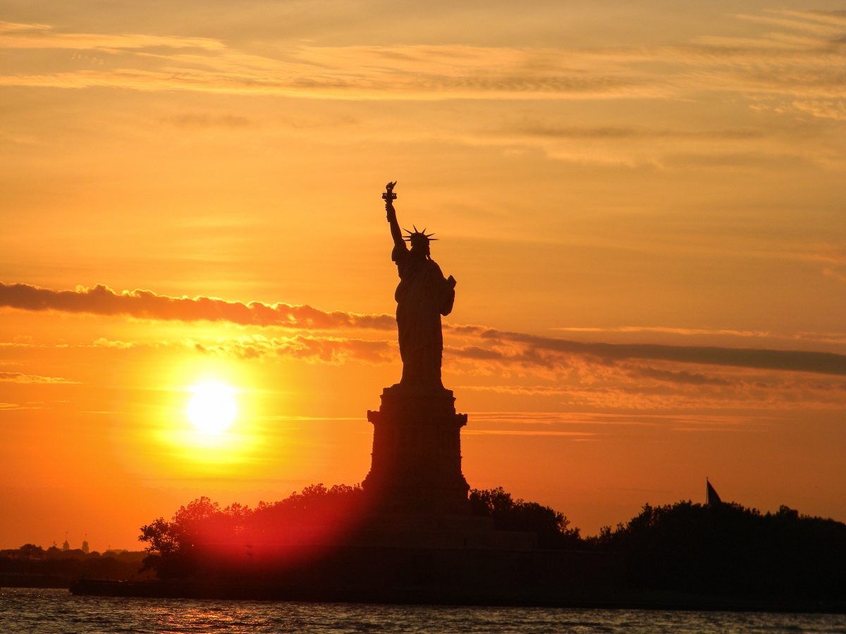 The Statue of Liberty at sunset
