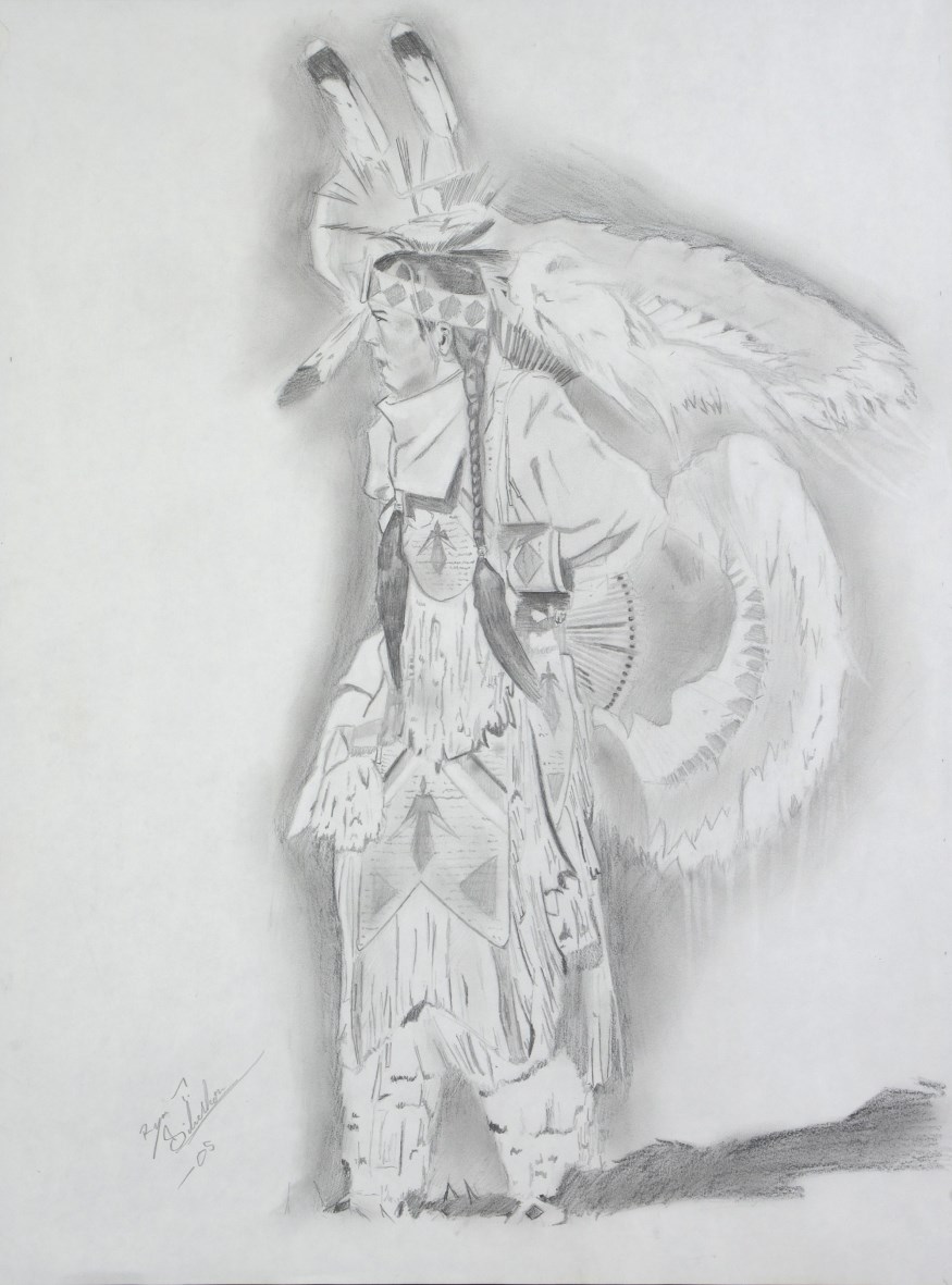 Fancy Dancer Waiting. Graphite on paper © 2018 Ryan Silverhorn