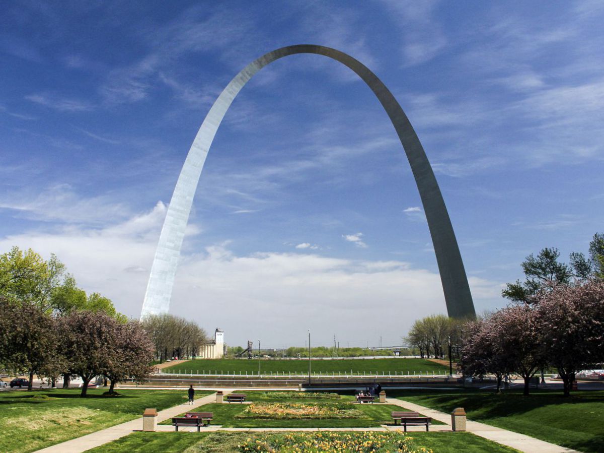 The Gateway Arch shot from Luther Ely Smith Square in St. Louis.
