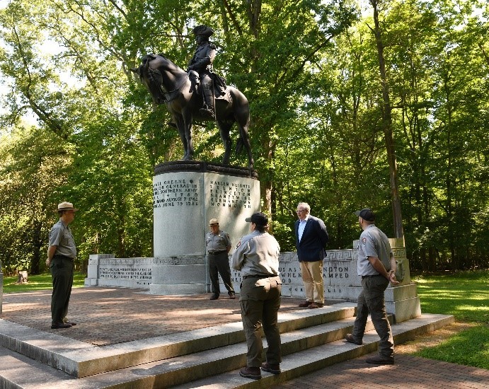 Secretary Bernhardt speaking with National Park Service Staff at the Guilford Courthouse National Military Park in Greensboro, NC.