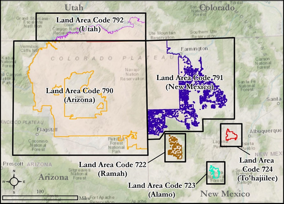 Map of Navajo Nation Land Area Codes
