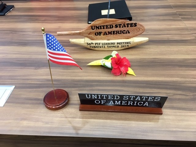 US nameplate and participation plaque from the 50th PIF Leaders Meeting