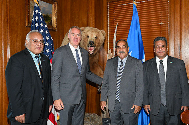 President Christian was accompanied by FSM Foreign Minister Lorin Robert, FSM Ambassador to the United States Akillino Susaia, and attorney Sam Witten.  Secretary Zinke was staffed by Chief of Staff Scott Hommel, Assistant Secretary for Insular Areas Doug Domenech, Director of the Office of Insular Affairs (OIA) Nik Pula, and OIA policy division staff Tanya Harris Joshua.