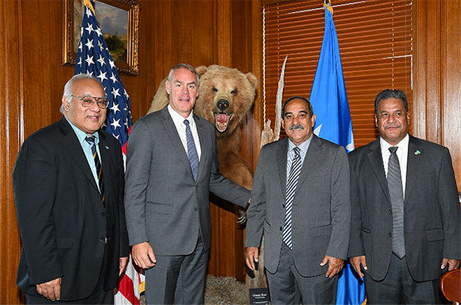 President Christian was accompanied by FSM Foreign Minister Lorin Robert, FSM Ambassador to the United States Akillino Susaia, and attorney Sam Witten.  Secretary Zinke was staffed by Chief of Staff Scott Hommel, Assistant Secretary for Insular Areas Doug Domenech, Director of the Office of Insular Affairs (OIA) Nik Pula, and OIA policy division staff Tanya Harris Joshua.