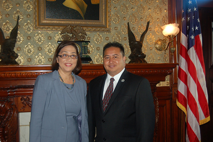 U.S. Special Representative Esther Kia'aina and Commonwealth of the Northern Mariana Islands (CNMI) Special Representative Ralph DLG Torres at the White House Eisenhower Executive Office Building, Washington, D.C., at the first 902 Consultations meeting, June 6, 2016