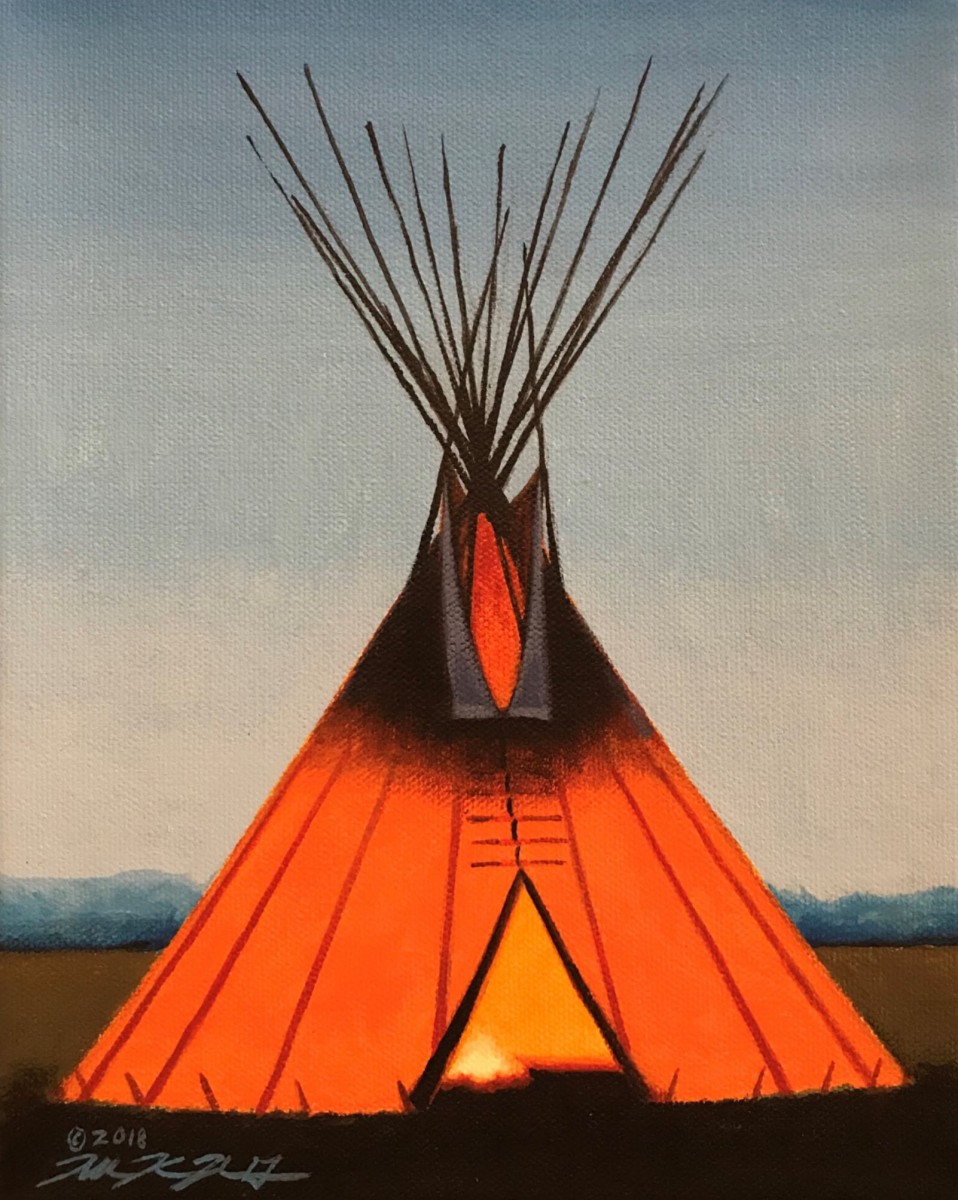 Summer Night Lodge. Acrylic on Canvas © 2018 Allen Knows His Gun