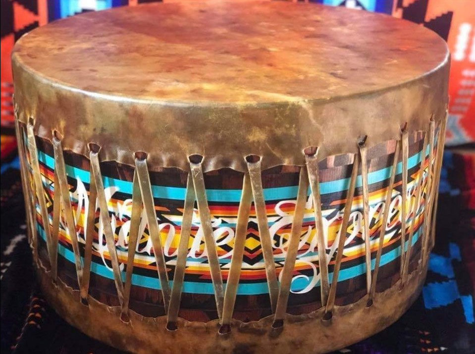 Blackfeet Drum. Wood, hide, acrylic paint. © 2019 Zachary Lame Bear