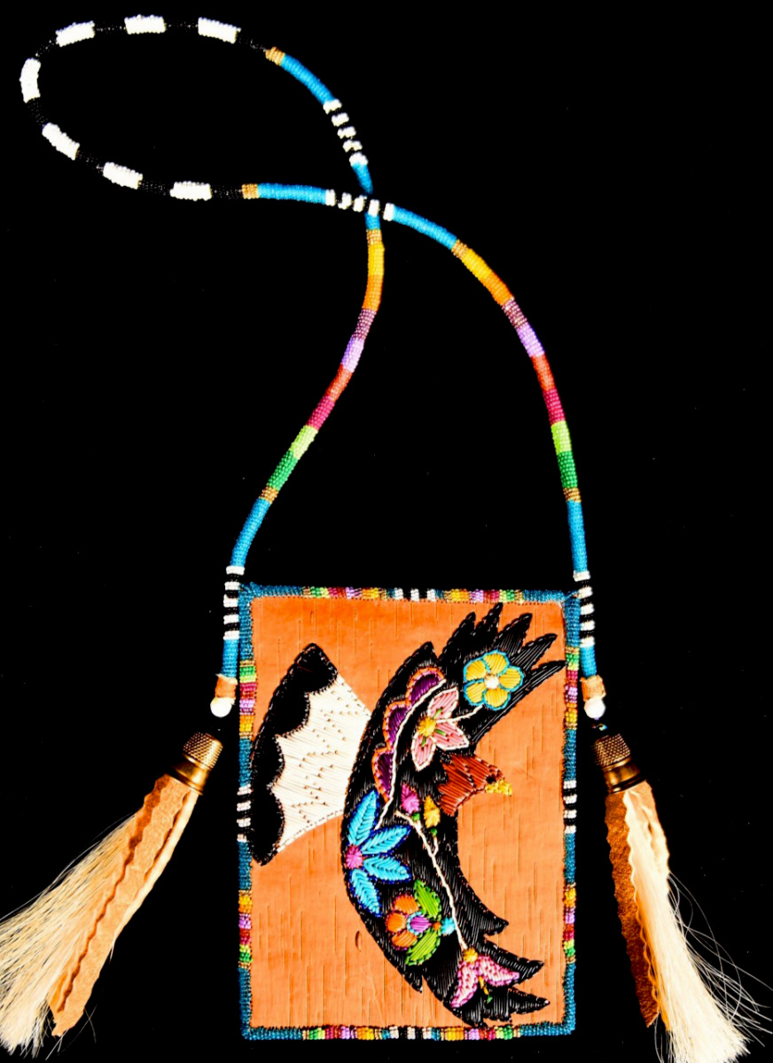 Ginewkwe (Golden Eagle Woman), Medicine Pouch Porcupine Quills, Glass Beads, Horse Hair and Birch Bark © 2019 Monica Raphael