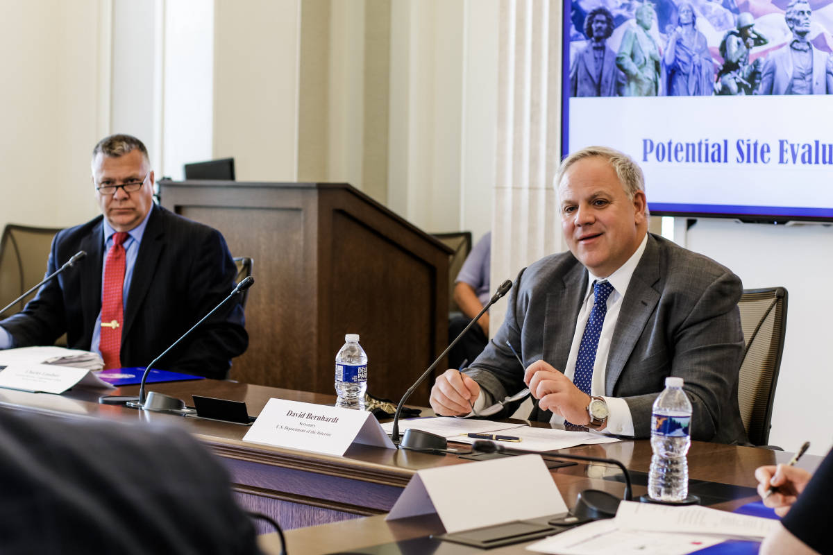 Secretary Bernhardt (Right) and Executive Director of the Task Force Charles Laudner at the Department of the Interior Headquarters for the second meeting of the Task Force. Photo Credit: Department of the interior Photographer.