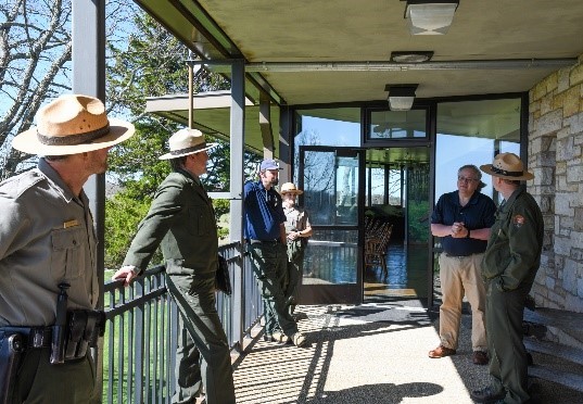 Secretary Bernhardt speaking with National Park Service employees at Shenandoah National Park.