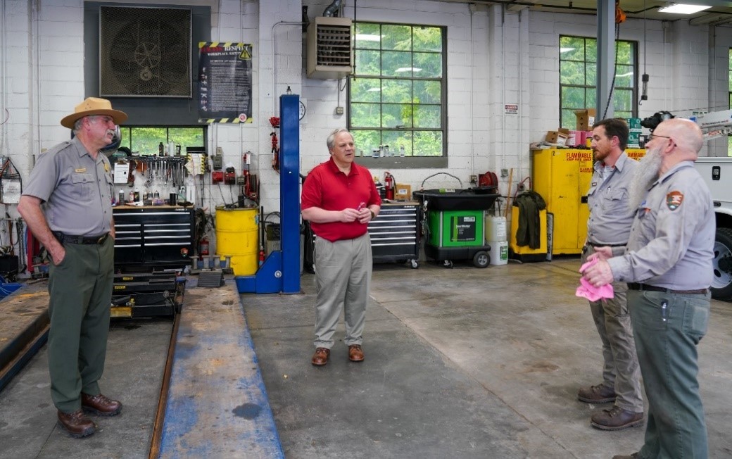 Secretary Bernhardt speaking with a National Park Service maintenance crew at Great Smoky Mountains National Park.